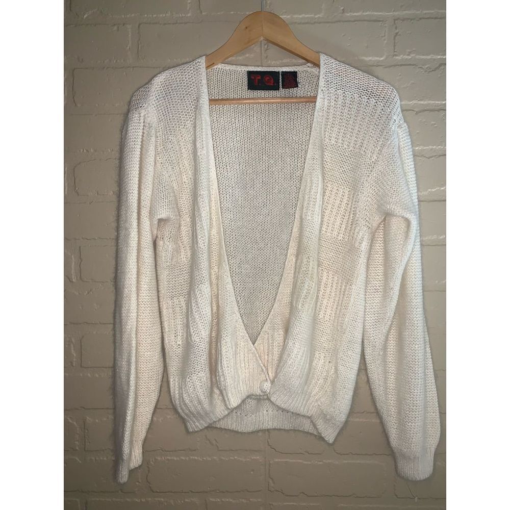 Vintage Cream Fuzzy Cardigan Knit Sweater Large‎